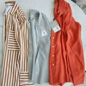 3 New Tops: Lot of 2 Everlane silk shirts 00 (NWT) + 1 AYR button-down XS (new)
